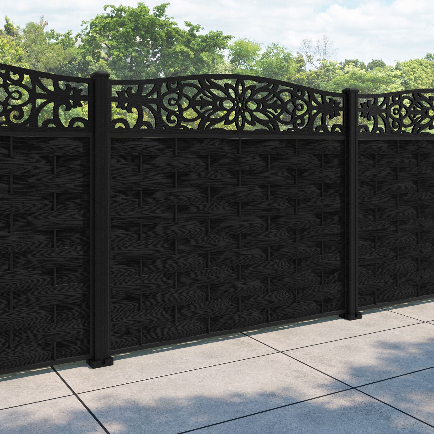 Ripple Windsor Curved Top Fence Panel - Black - with our aluminium posts