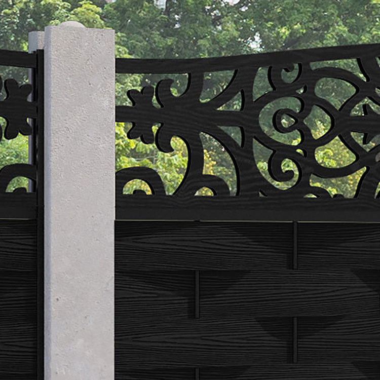 Ripple Windsor Curved Top Fence Panel - Black - for existing concrete posts