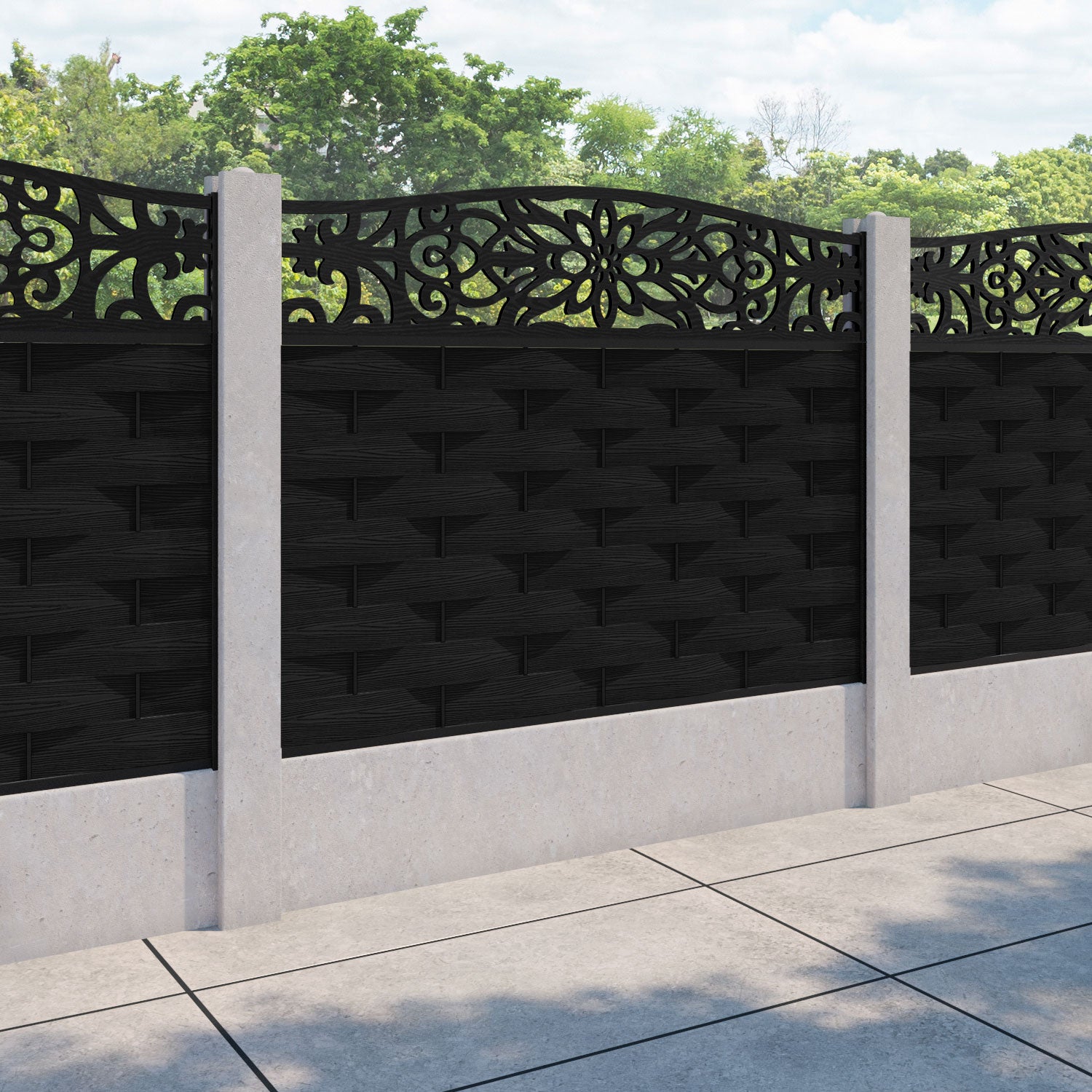 Ripple Windsor Curved Top Fence Panel - Black - for existing concrete posts