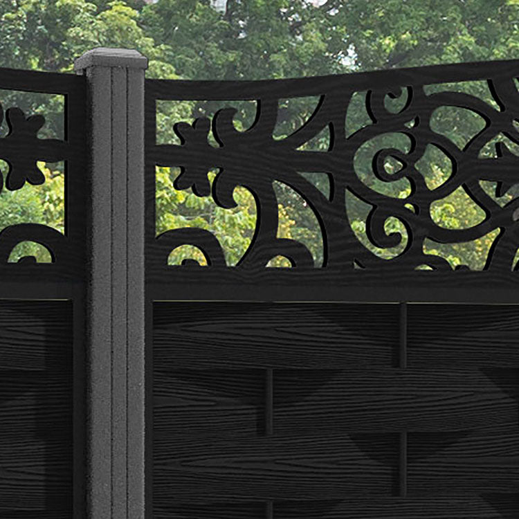 Ripple Windsor Curved Top Fence Panel - Black - with our aluminium posts