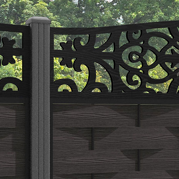 Ripple Windsor Curved Top Fence Panel - Dark Oak - with our aluminium posts