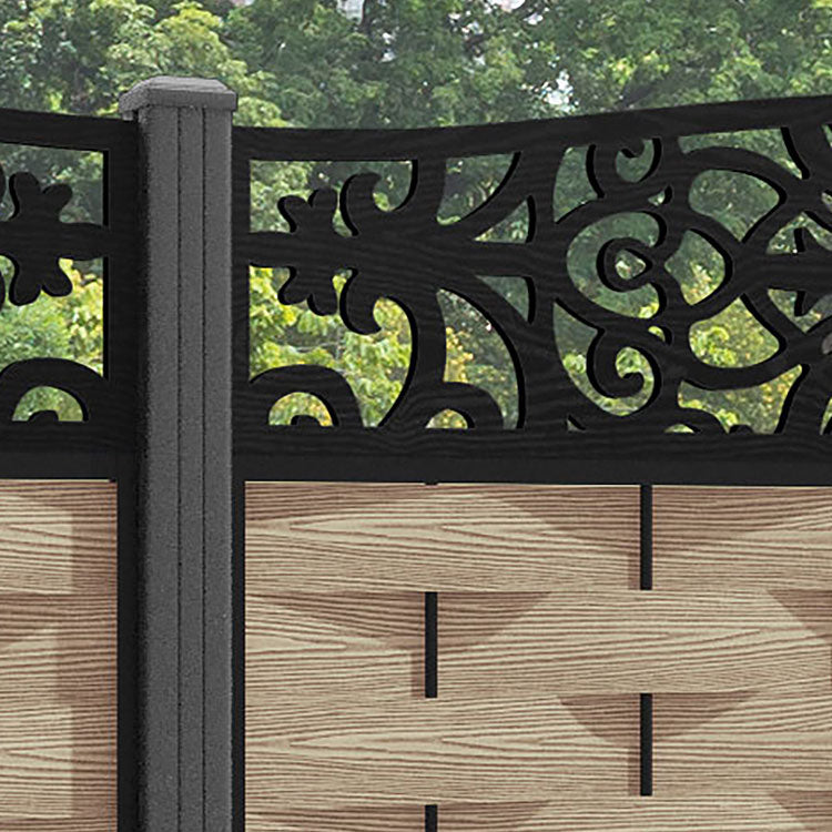 Ripple Windsor Curved Top Fence Panel - Light Oak - with our aluminium posts