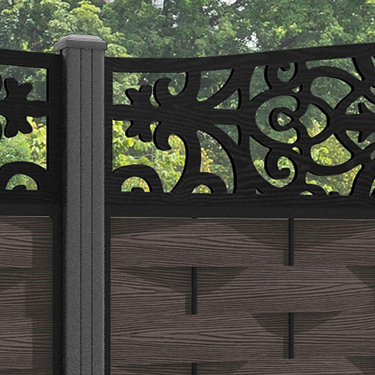 Ripple Windsor Curved Top Fence Panel - Mid Brown - with our aluminium posts