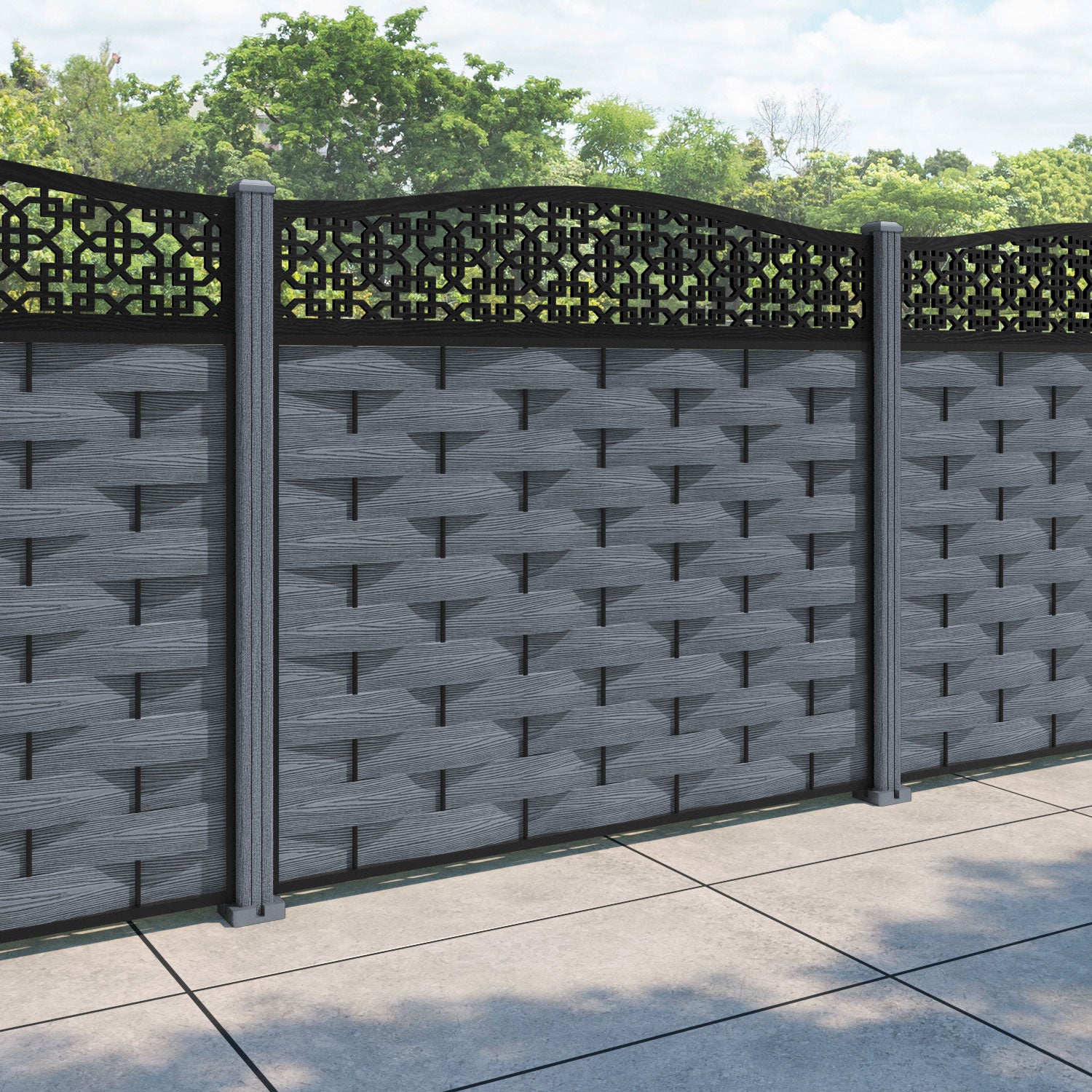 Ripple Zaria Curved Top Fence Panel - Anthracite - with our composite posts