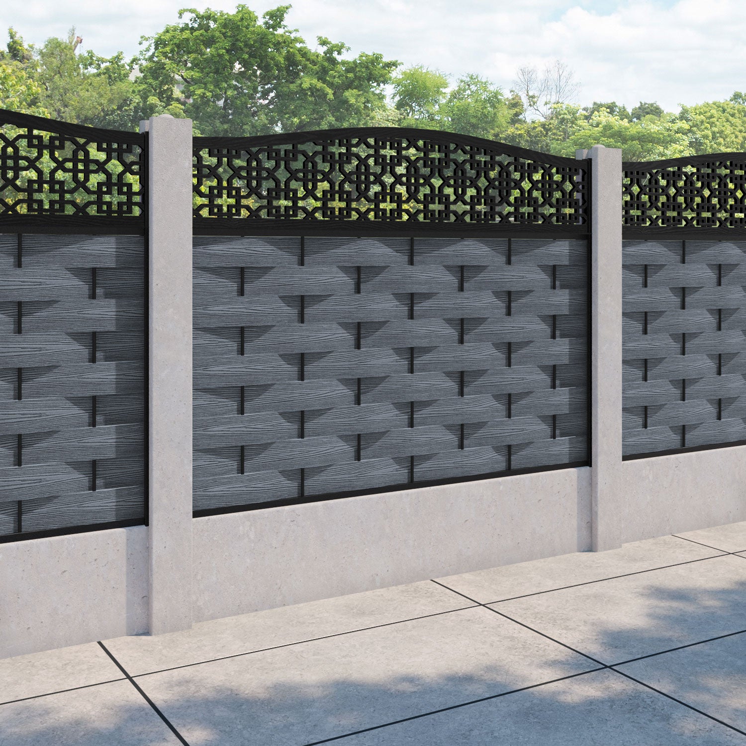Ripple Zaria Curved Top Fence Panel - Anthracite - for existing concrete posts