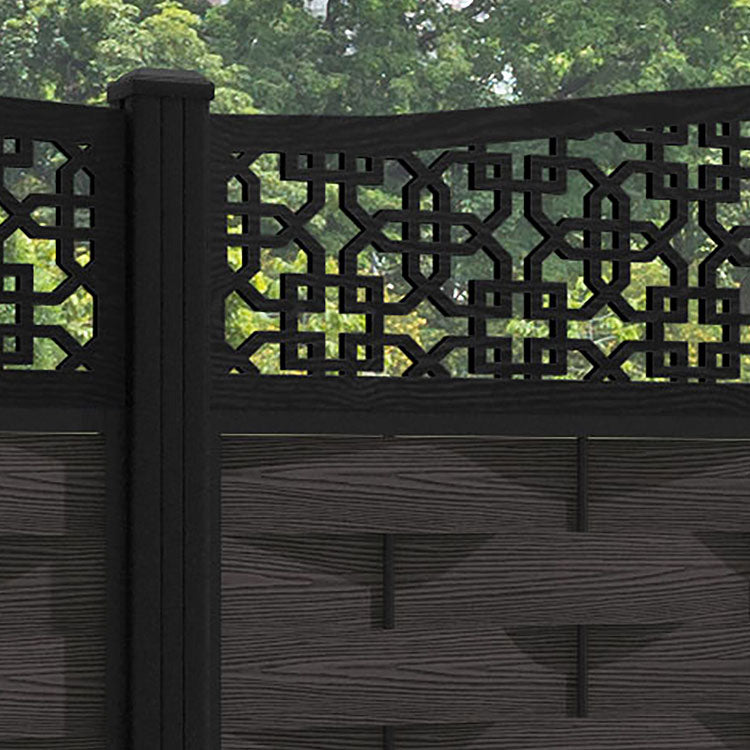Ripple Zaria Curved Top Fence Panel - Dark Oak - with our aluminium posts