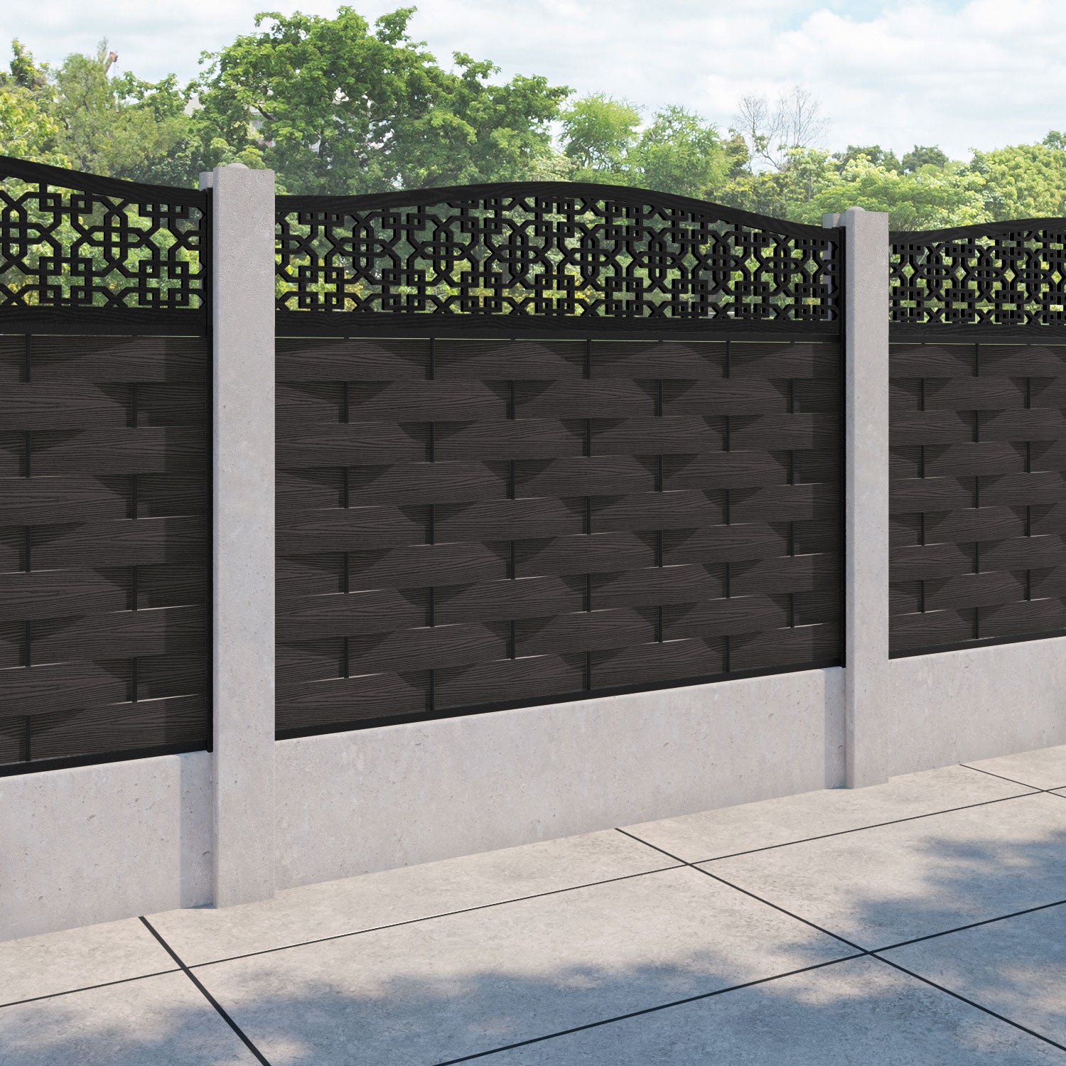 Ripple Zaria Curved Top Fence Panel - Dark Oak - for existing concrete posts