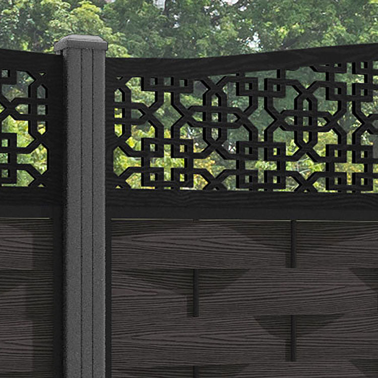 Ripple Zaria Curved Top Fence Panel - Dark Oak - with our aluminium posts