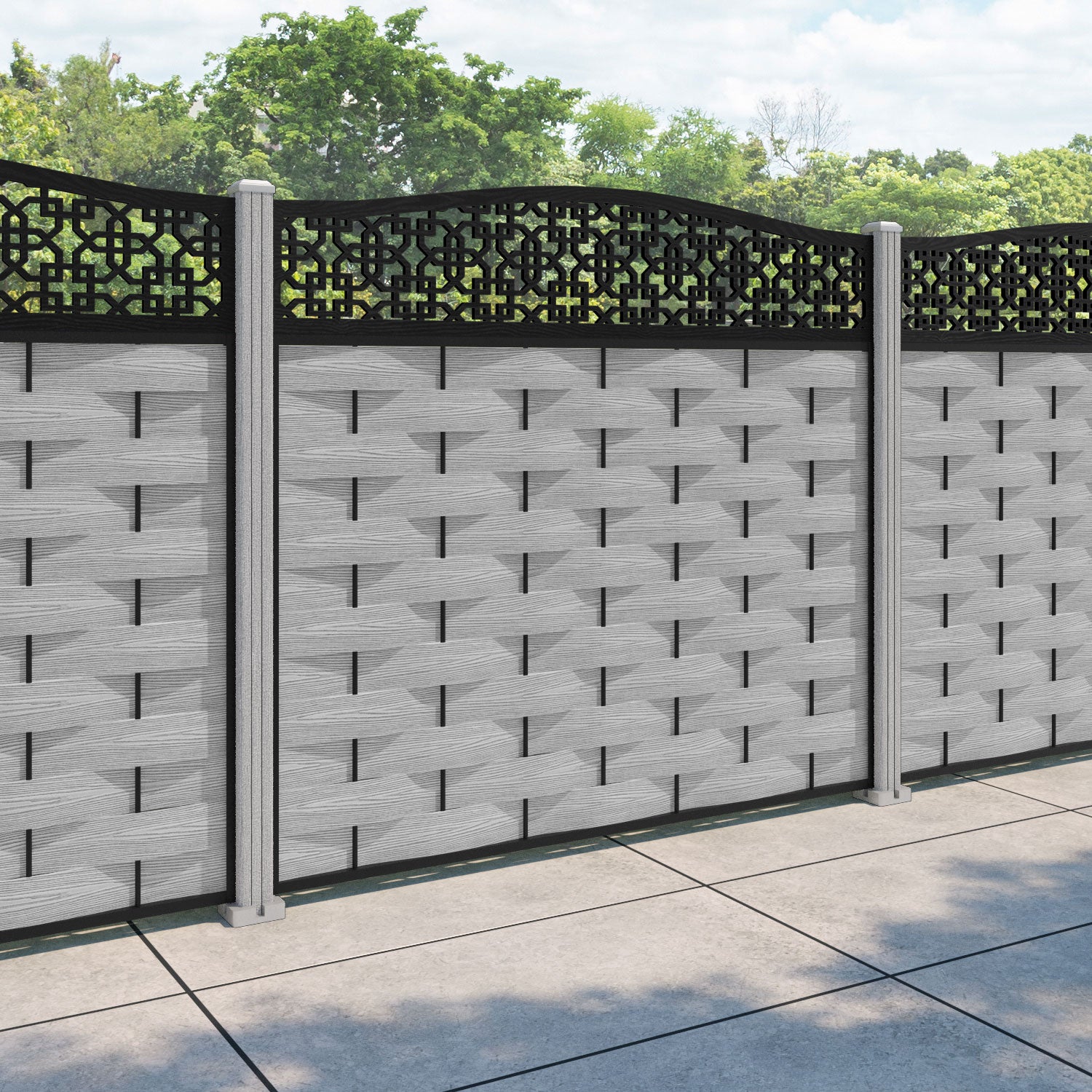 Ripple Zaria Curved Top Fence Panel - Light Grey - with our composite posts