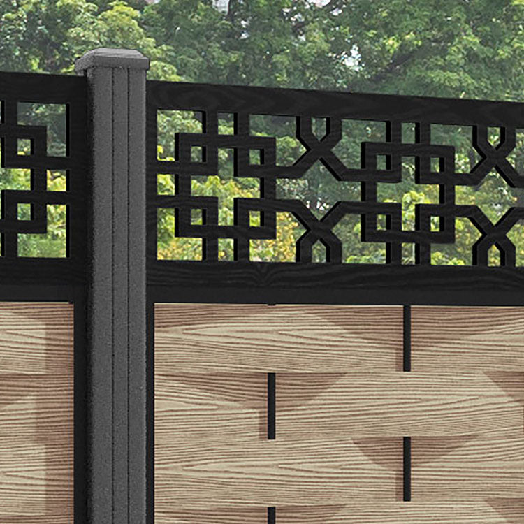 Ripple Zaria Fence Panel - Light Oak - with our aluminium posts