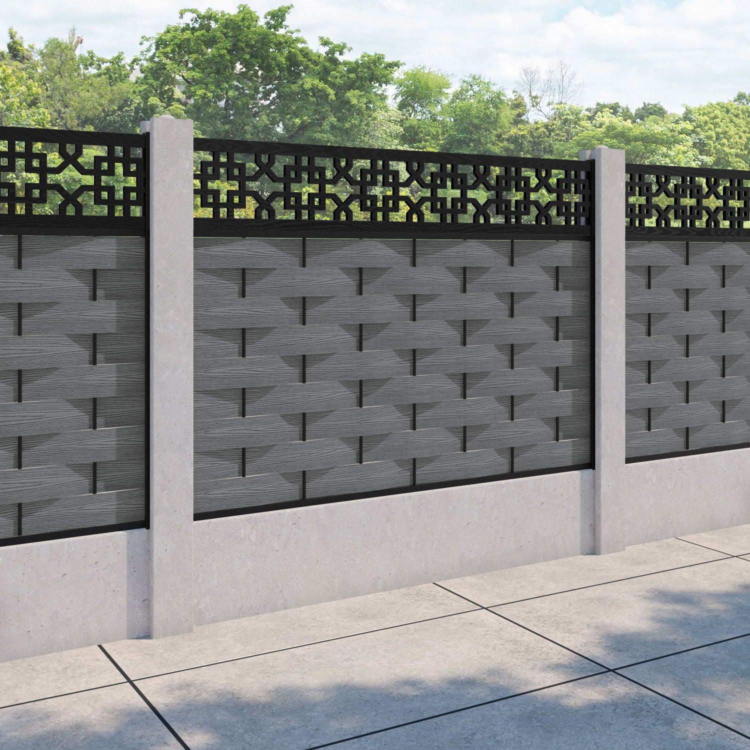 Ripple Zaria Fence Panel - Mid Grey - for existing concrete posts