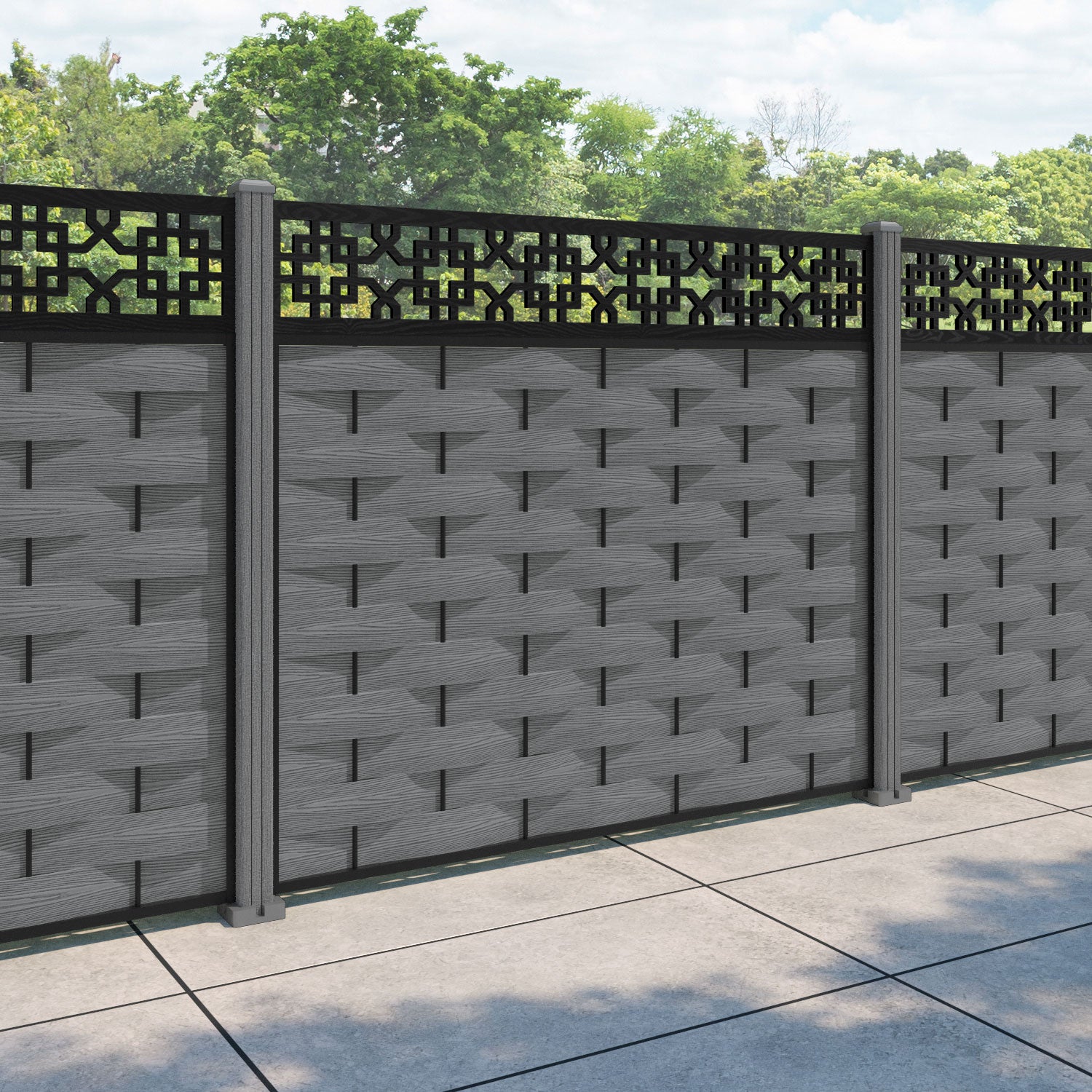 Ripple Zaria Fence Panel - Mid Grey - with our composite posts
