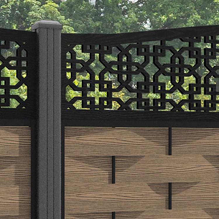 Ripple Zaria Curved Top Fence Panel - Teak - with our aluminium posts