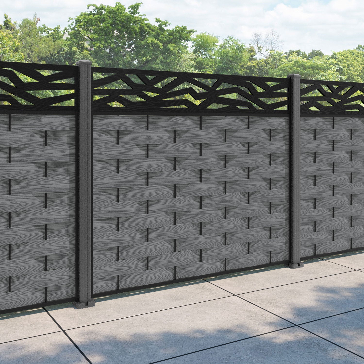 Ripple Zenith Fence Panel - Mid Grey - with our aluminium posts