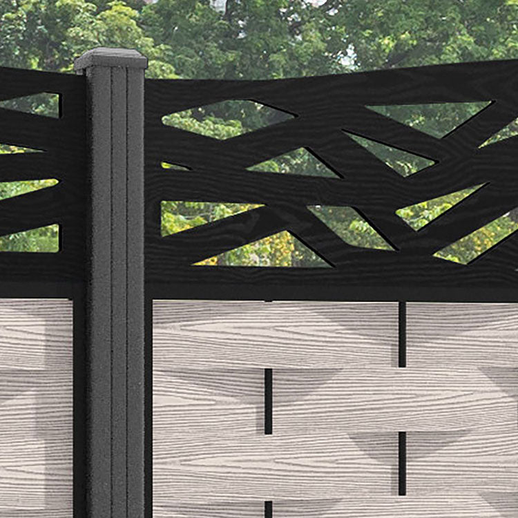 Ripple Zenith Curved Top Fence Panel - Mid Stone - with our aluminium posts