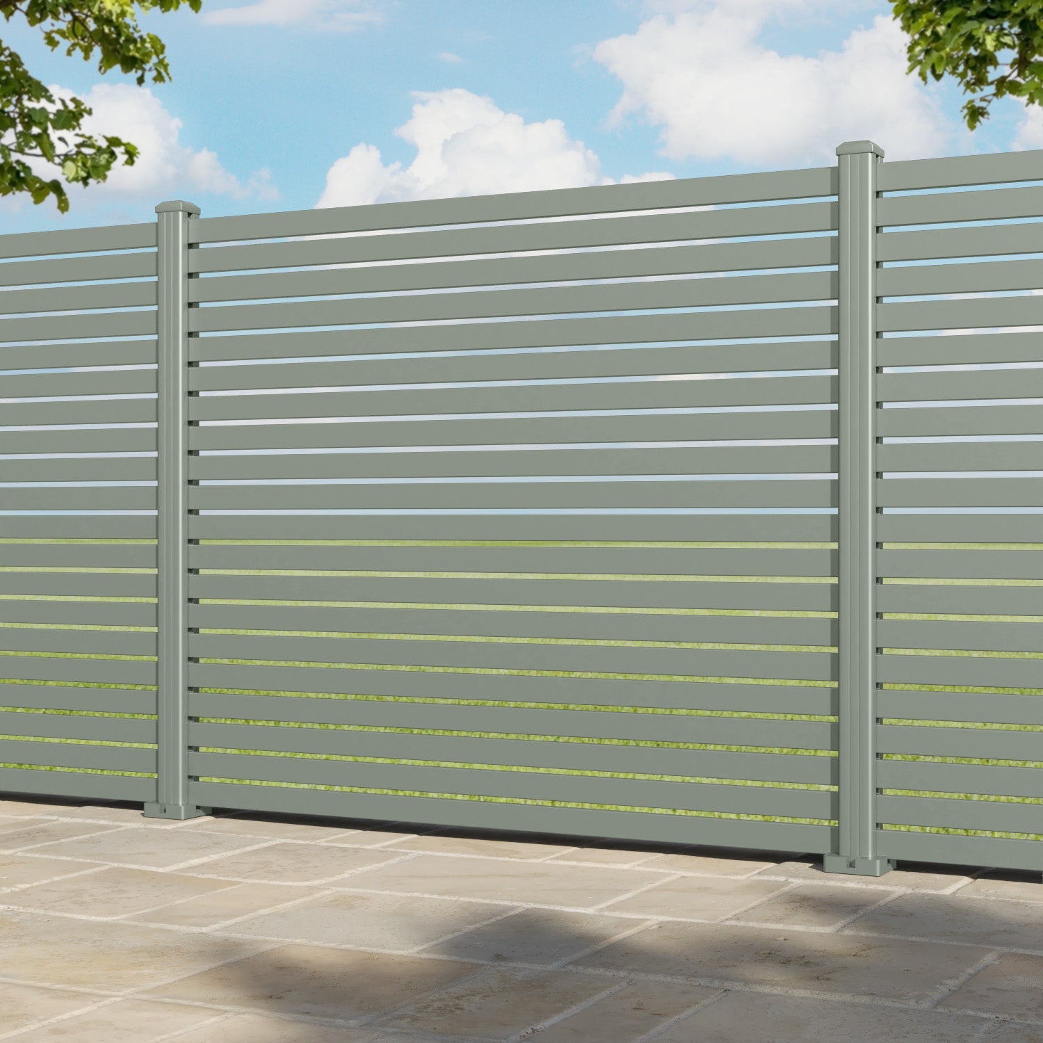Aria Aluminium Fence Panel - Sage - with our aluminium posts