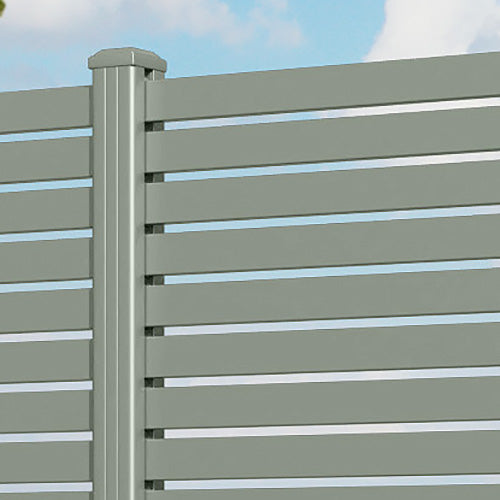 Aria Aluminium Fence Panel - Sage - with our aluminium posts