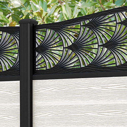 Classic Laurel Curved Top Fence Panel - Light Stone - with our aluminium posts