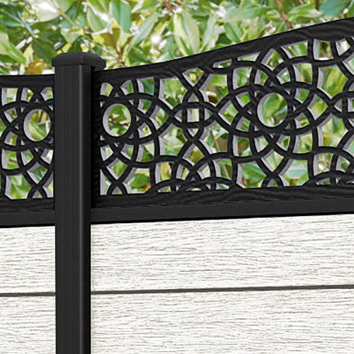 Fusion Ambar Curved Top Fence Panel - Light Stone - with our aluminium posts