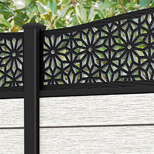 Fusion Narwa Curved Top Fence Panel - Light Stone - with our aluminium posts