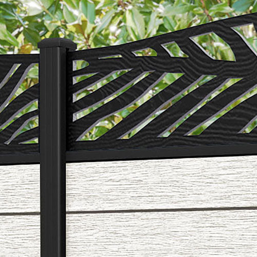 Fusion Palm Curved Top Fence Panel - Light Stone - with our aluminium posts