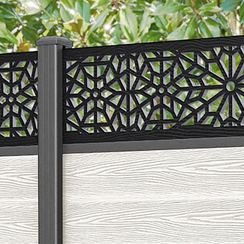 Classic Alnara Fence Panel - Light Stone - with our aluminium posts