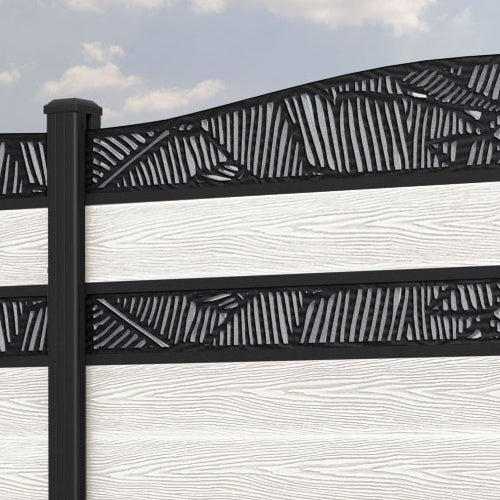 Classic Feather Curved Top Split Screen Fence Panel - Light Stone - with our aluminium posts