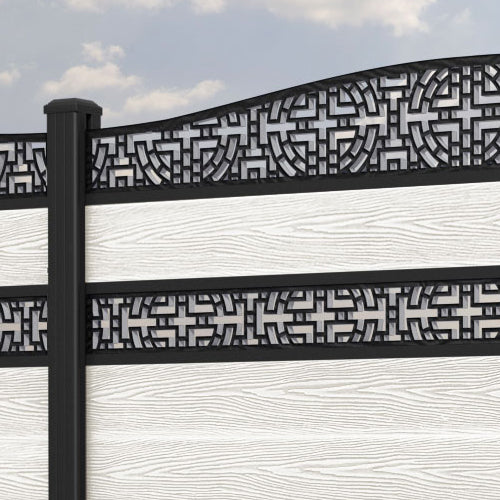 Classic Kumo Curved Top Split Screen Fence Panel - Light Stone - with our aluminium posts