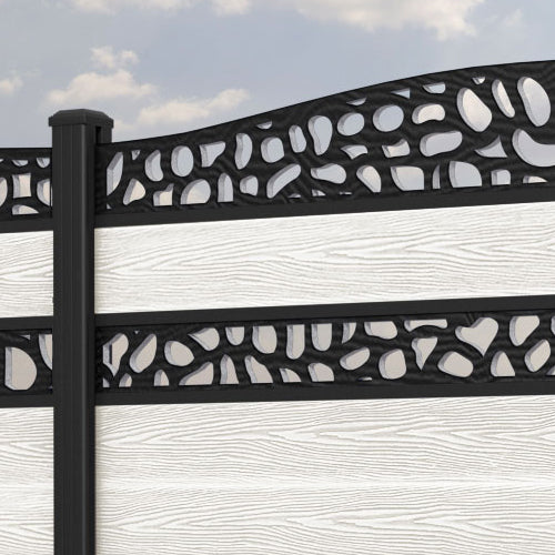 Classic Pebble Curved Top Split Screen Fence Panel - Light Stone - with our aluminium posts