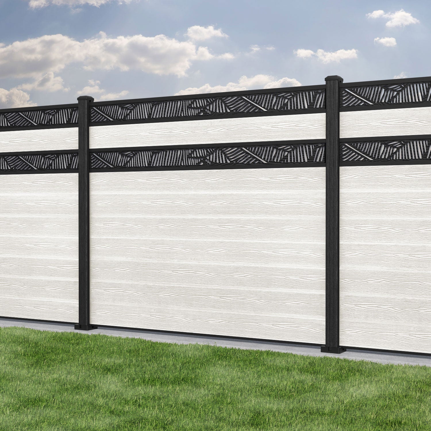 Classic Feather Split Screen Fence Panel - Light Stone - with our composite posts