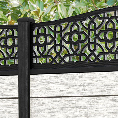 Fusion Nabila Curved Top Fence Panel - Light Stone - with our composite posts
