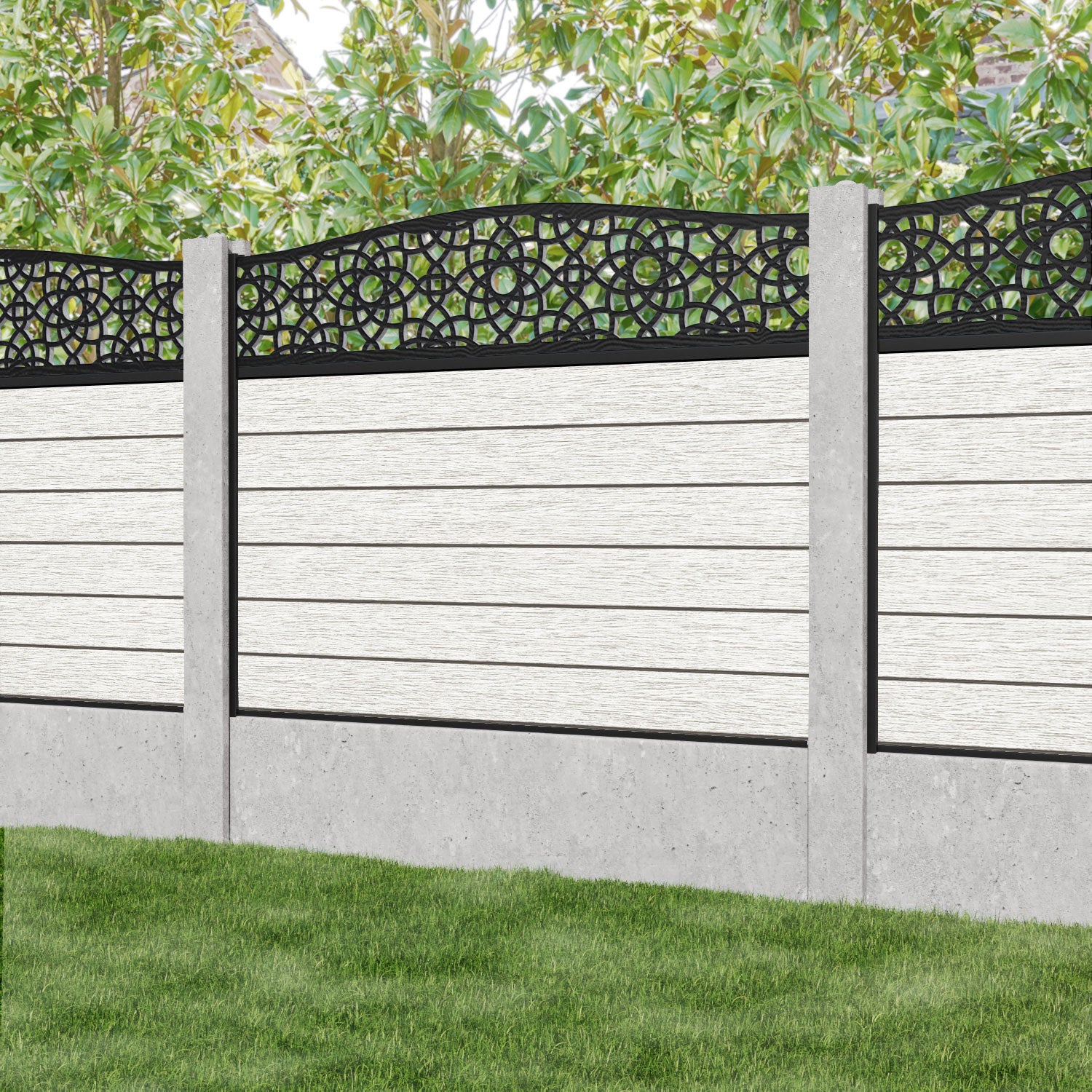 Fusion Ambar Curved Top Fence Panel - Light Stone - for existing concrete posts