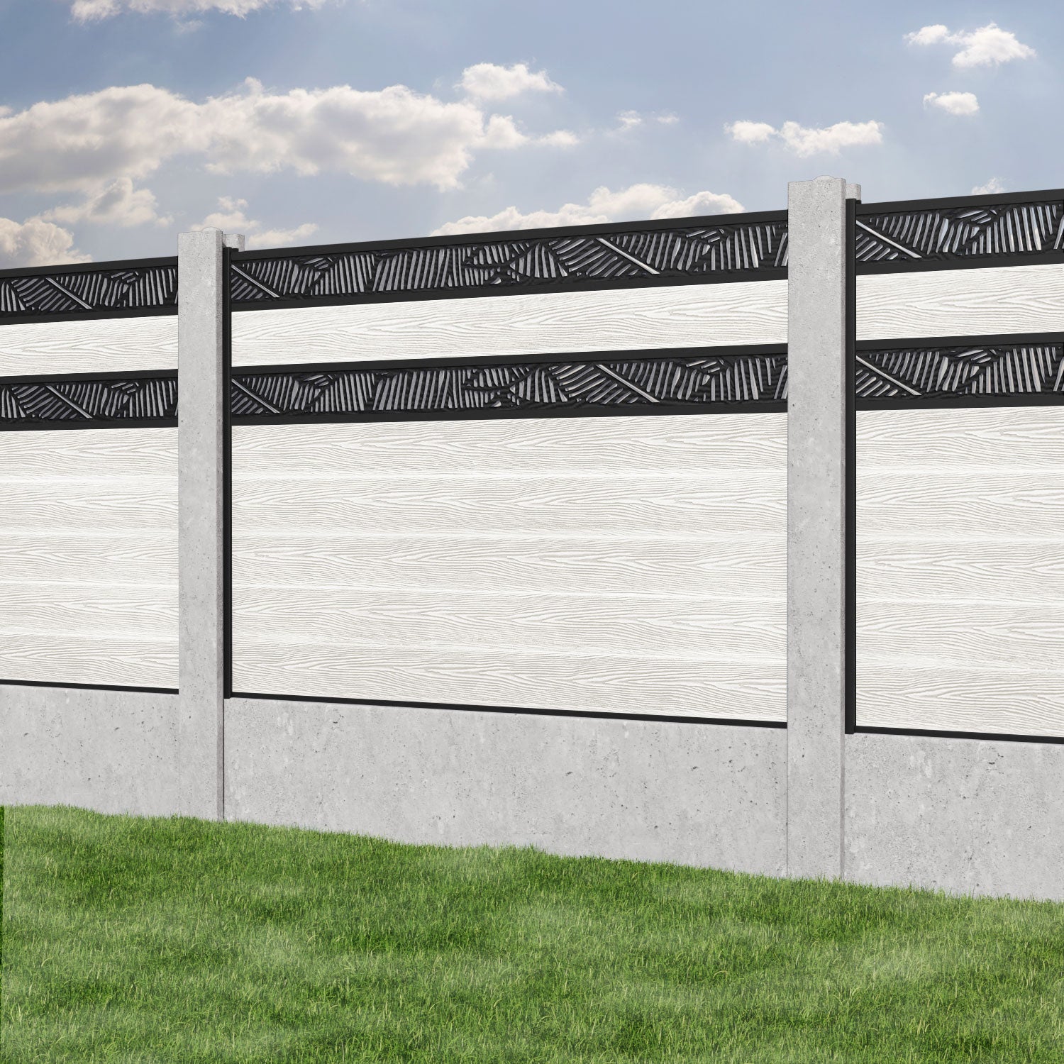 Classic Feather Split Screen Fence Panel - Light Stone - for existing concrete posts
