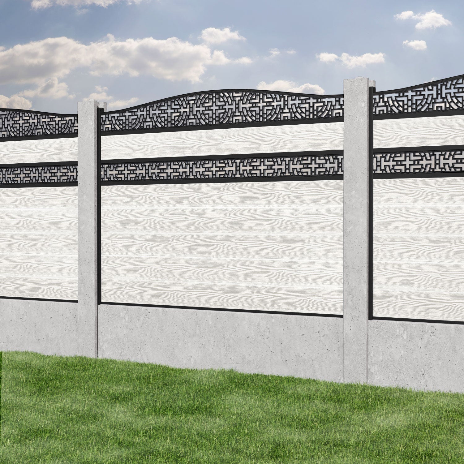 Classic Kumo Curved Top Split Screen Fence Panel - Light Stone - for existing concrete posts