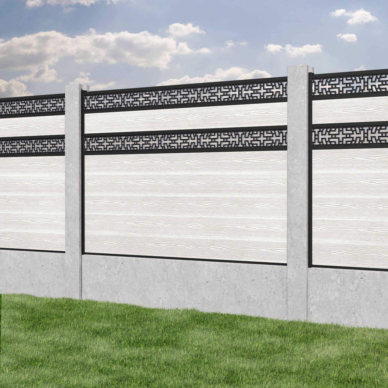 Classic Kumo Split Screen Fence Panel - Light Stone - for existing concrete posts