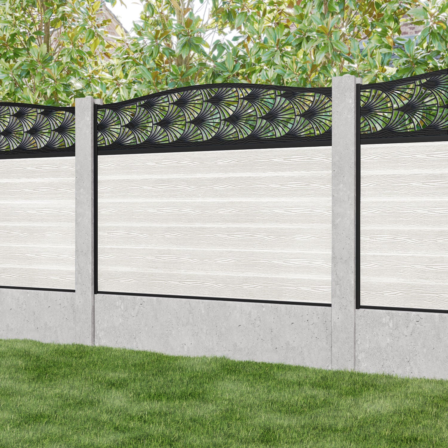Classic Laurel Curved Top Fence Panel - Light Stone - for existing concrete posts