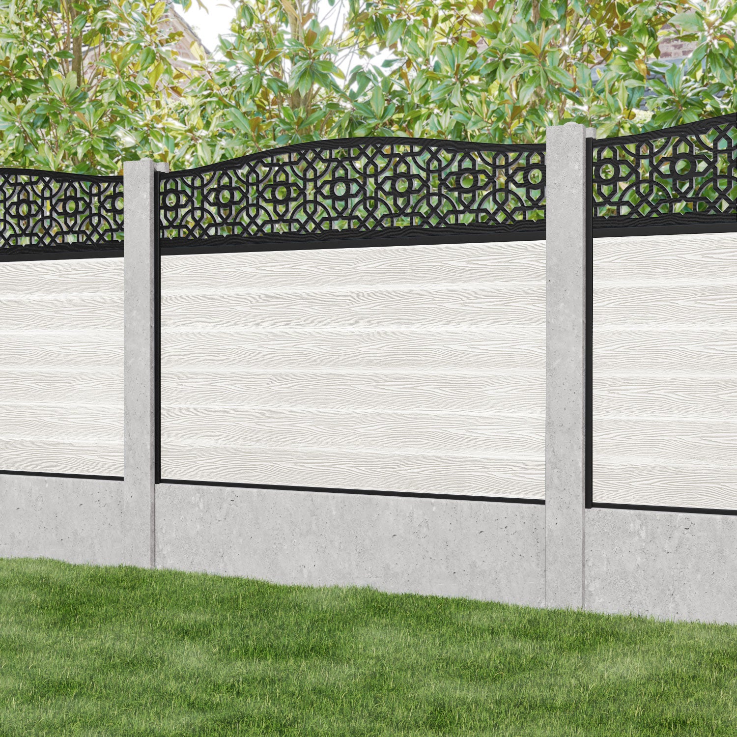 Classic Nabila Curved Top Fence Panel - Light Stone - for existing concrete posts