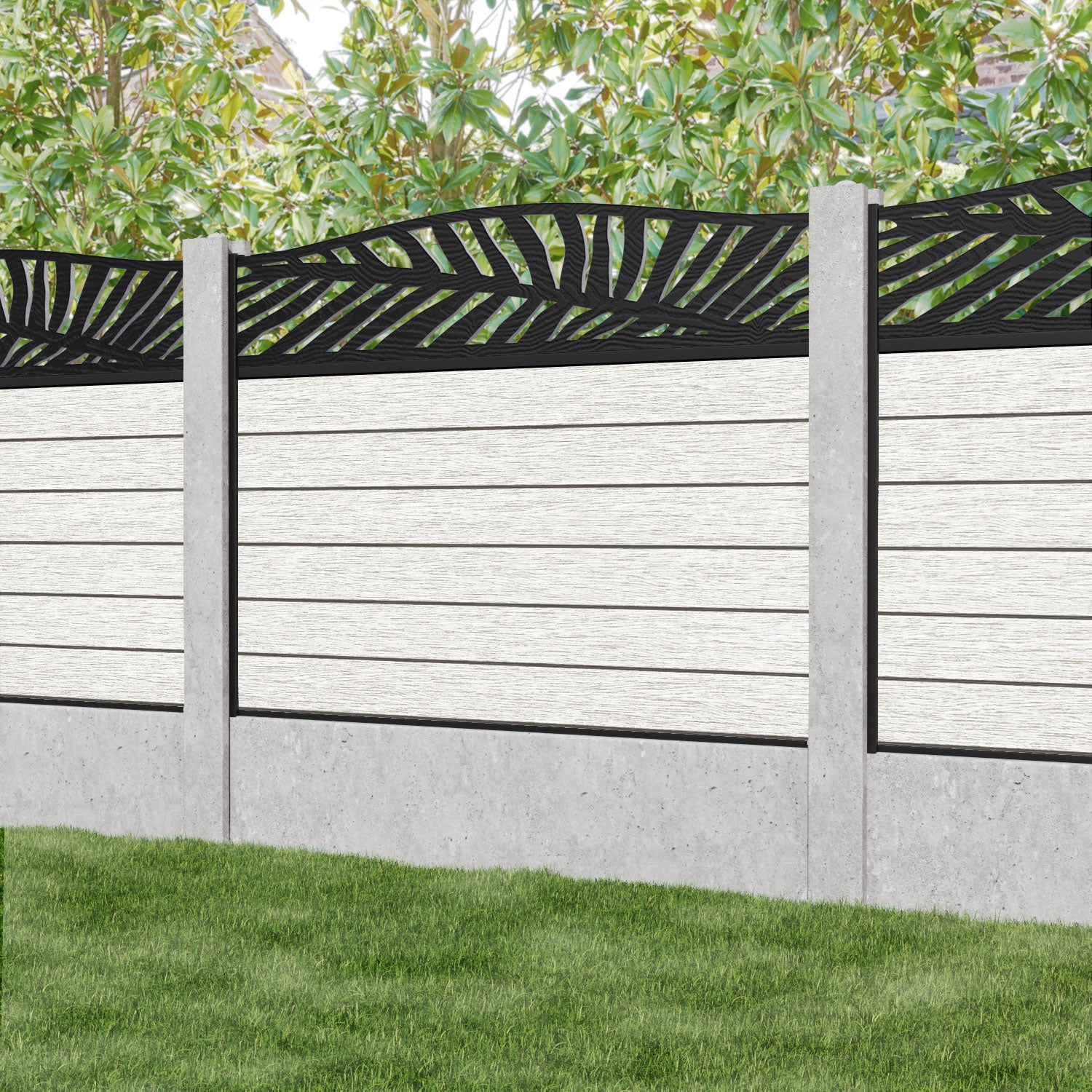 Fusion Palm Curved Top Fence Panel - Light Stone - for existing concrete posts