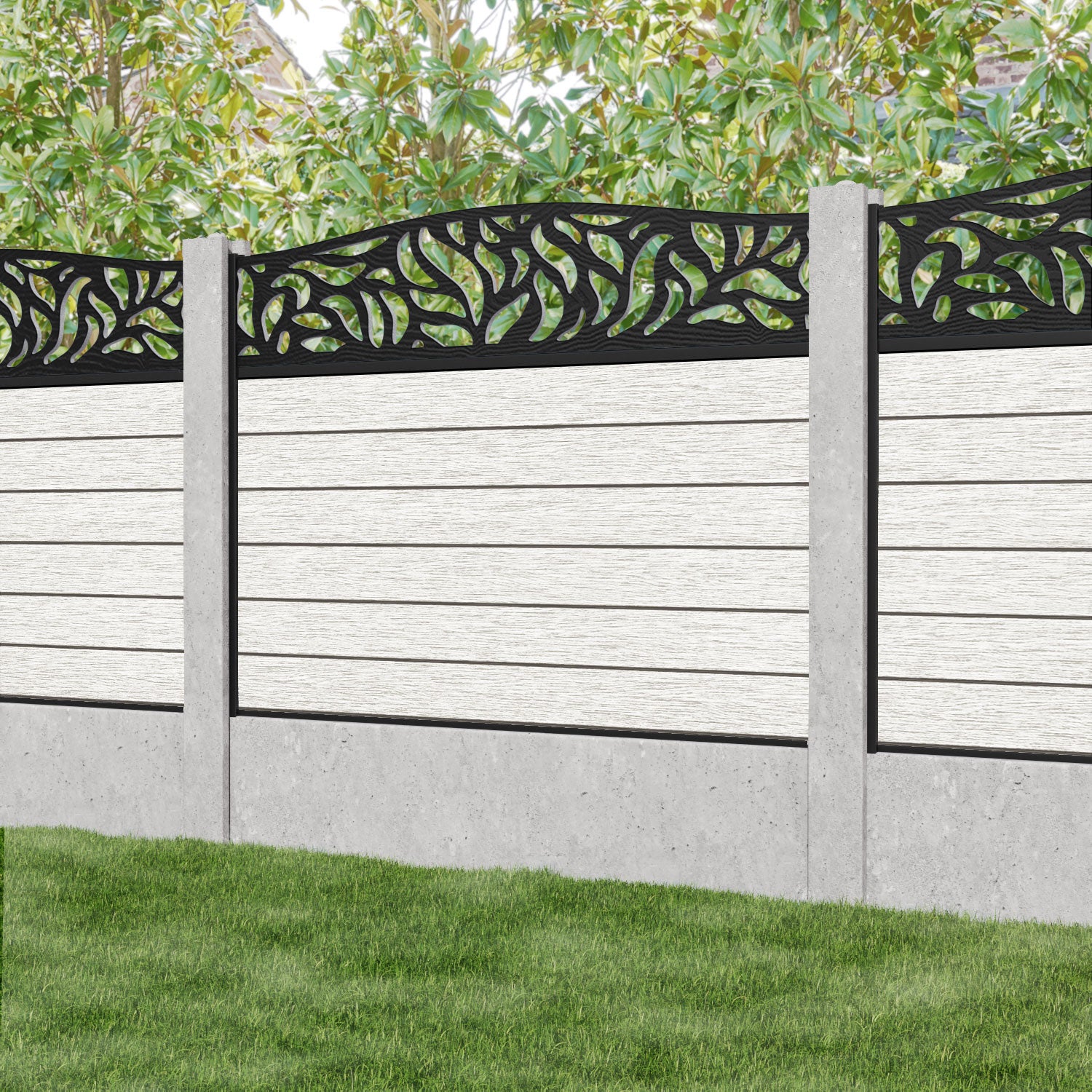 Fusion Plume Curved Top Fence Panel - Light Stone - for existing concrete posts