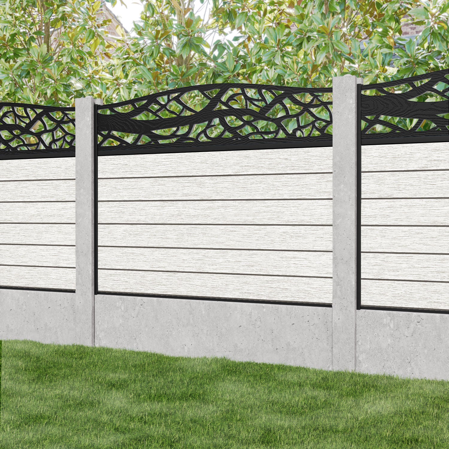 Fusion Twilight Curved Top Fence Panel - Light Stone - for existing concrete posts