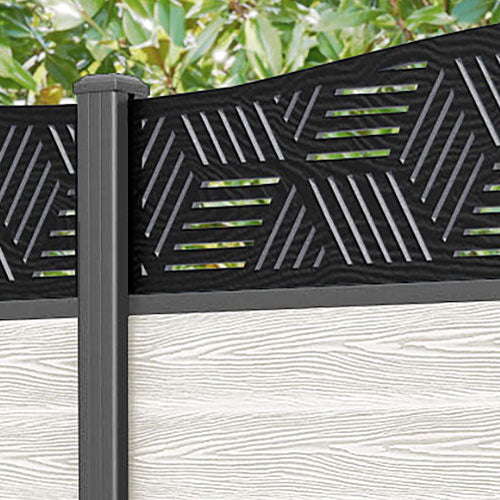 Classic Cubed Curved Top Fence Panel - Light Stone - with our aluminium posts