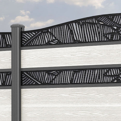Classic Feather Curved Top Split Screen Fence Panel - Light Stone - with our aluminium posts