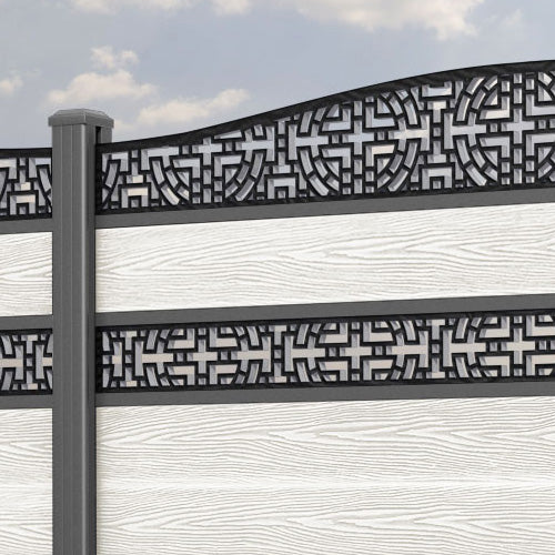 Classic Kumo Curved Top Split Screen Fence Panel - Light Stone - with our aluminium posts