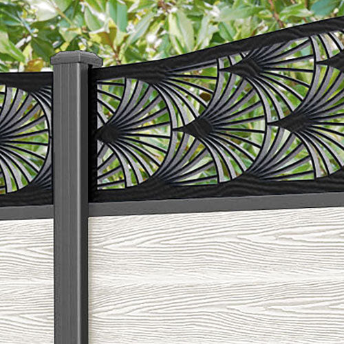 Classic Laurel Curved Top Fence Panel - Light Stone - with our aluminium posts