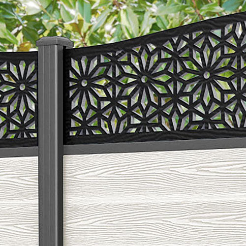 Classic Narwa Curved Top Fence Panel - Light Stone - with our aluminium posts