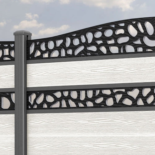Classic Pebble Curved Top Split Screen Fence Panel - Light Stone - with our aluminium posts