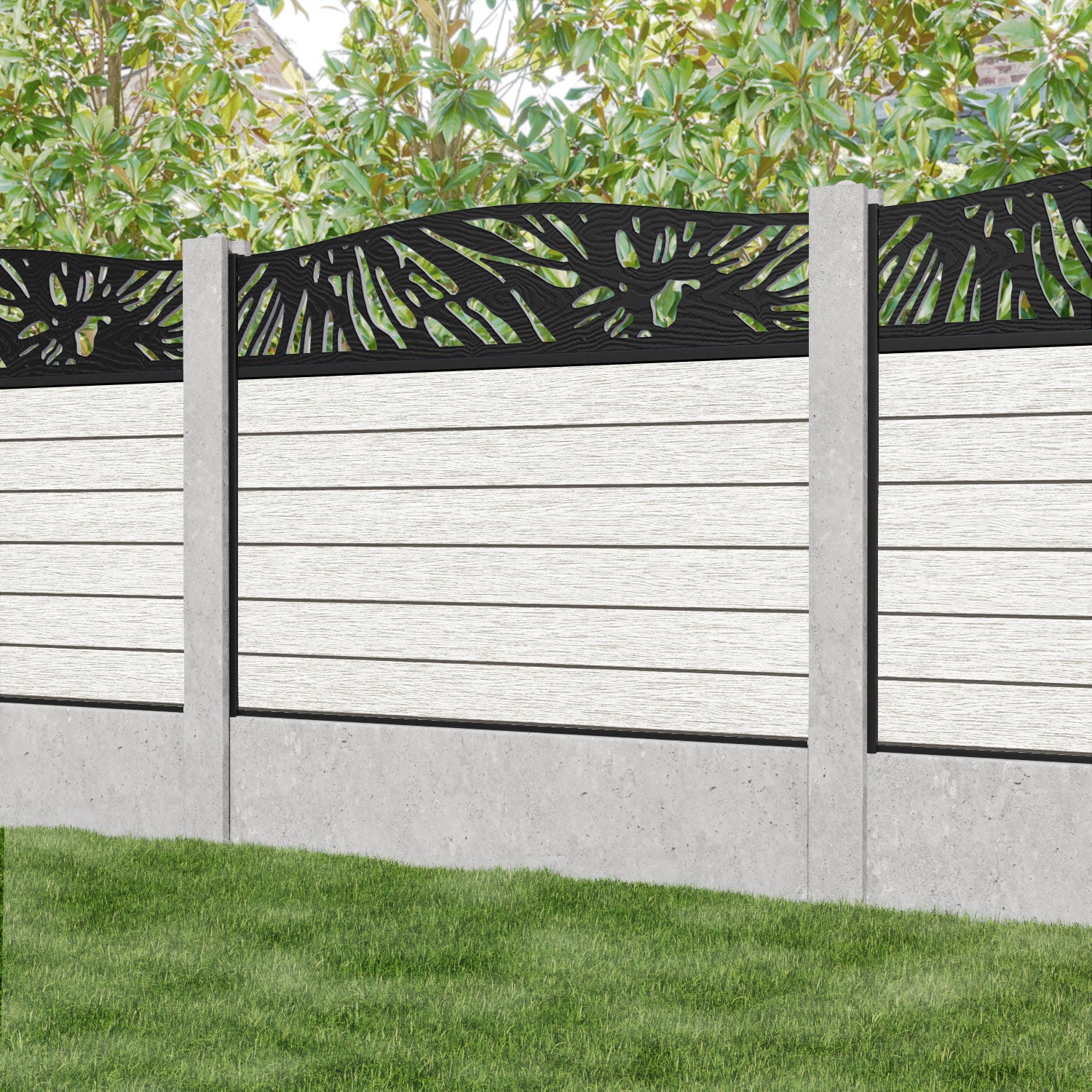 Fusion Poppy Curved Top Fence Panel - Light Stone - for existing concrete posts