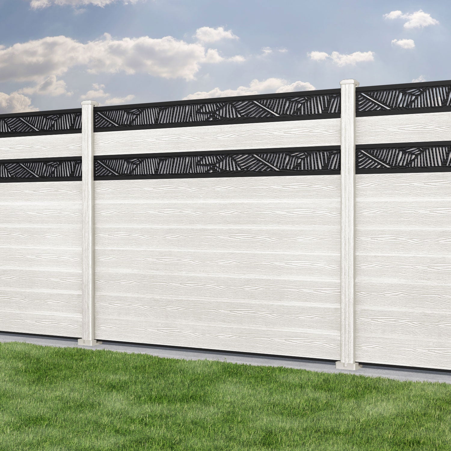 Classic Feather Split Screen Fence Panel - Light Stone - with our composite posts