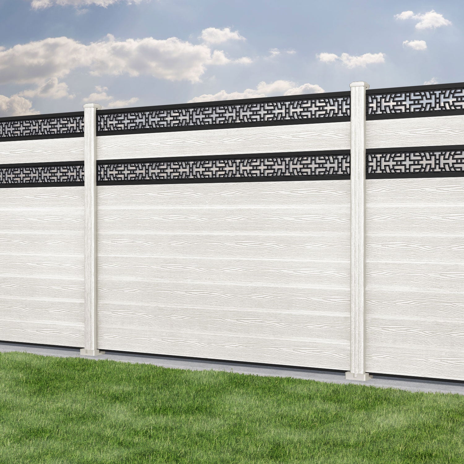 Classic Kumo Split Screen Fence Panel - Light Stone - with our composite posts