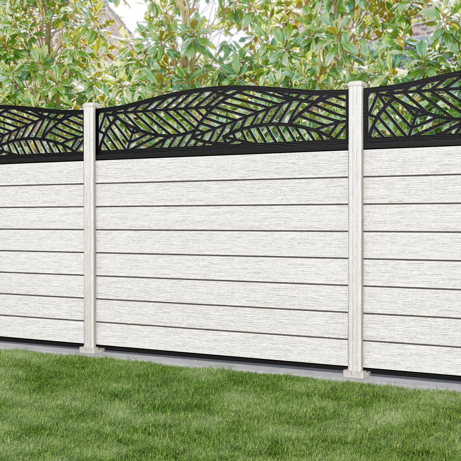 Fusion Habitat Curved Top Fence Panel - Light Stone - with our composite posts
